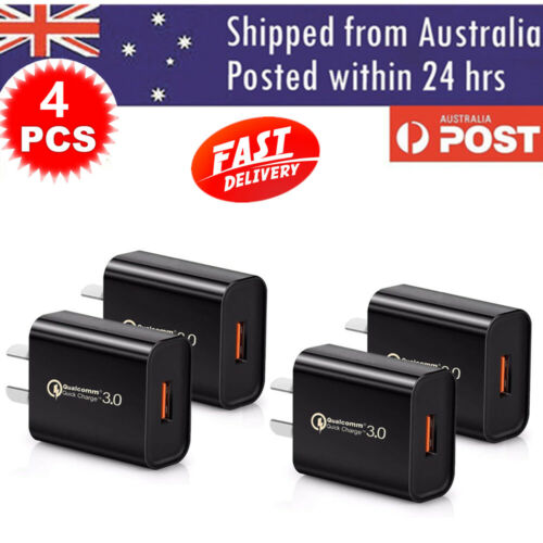 4 / 6 PACK Black Qualcomm Quick Charge QC 3.0 Super Fast USB Wall Charger 18W AU - Picture 1 of 11