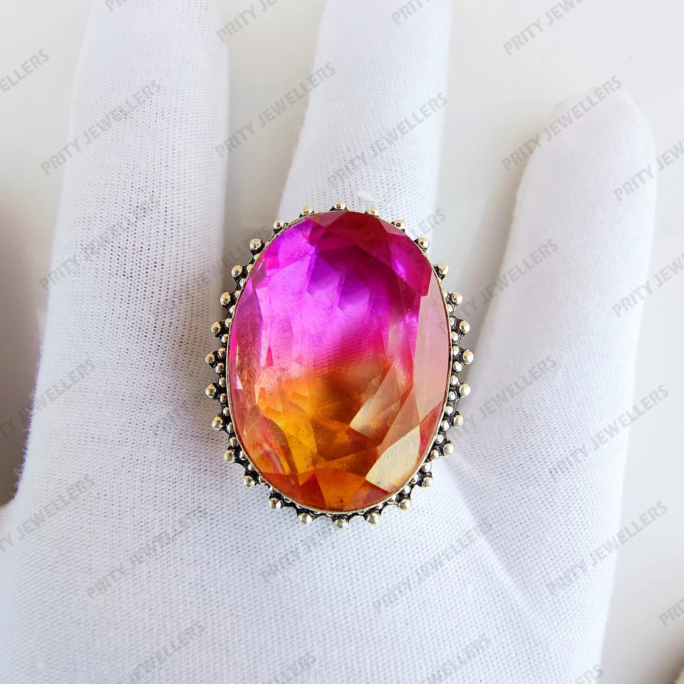 Bi-color Tourmaline Gemstone  925 Sterling Silver Ring, Antique Handmade Ring - Image 4 of 4