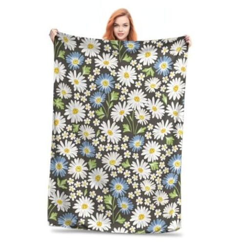 Flannel Throw Blanket - Cozy, Soft & Warm for Couch 60x50 Inch Blooming Daisy
