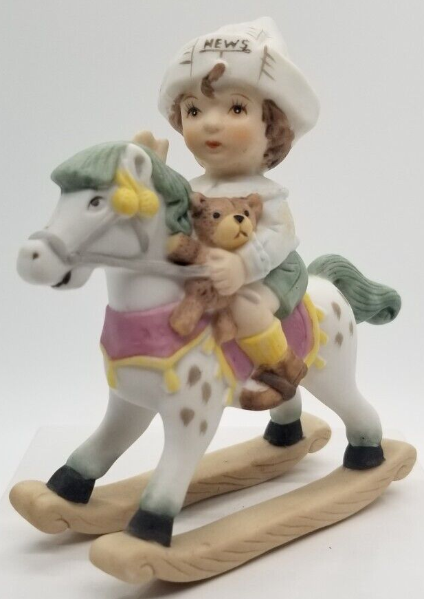 Girl Riding Horse Pony News Hat Ceramic Figurine Nursery Vintage 4