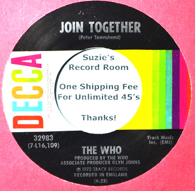 The Who Join Together Original 70s Rock 45 7'' Vinyl - COUPONS!