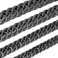 Mens Black Stainless Steel Curb Cuban Chain Necklace or Bracelet 6/8/10/12/15mm