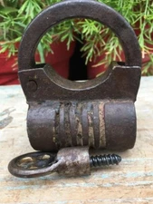 Antique Primitive Indian Hand Forged & Figured Iron Made Rare Design Lock & Key