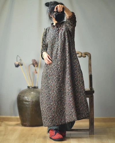 Mujer Retro Largo Acolchado Chaqueta Abrigo Vestido Floral Algodón Chino Vintage Lino - Imagen 20 de 20