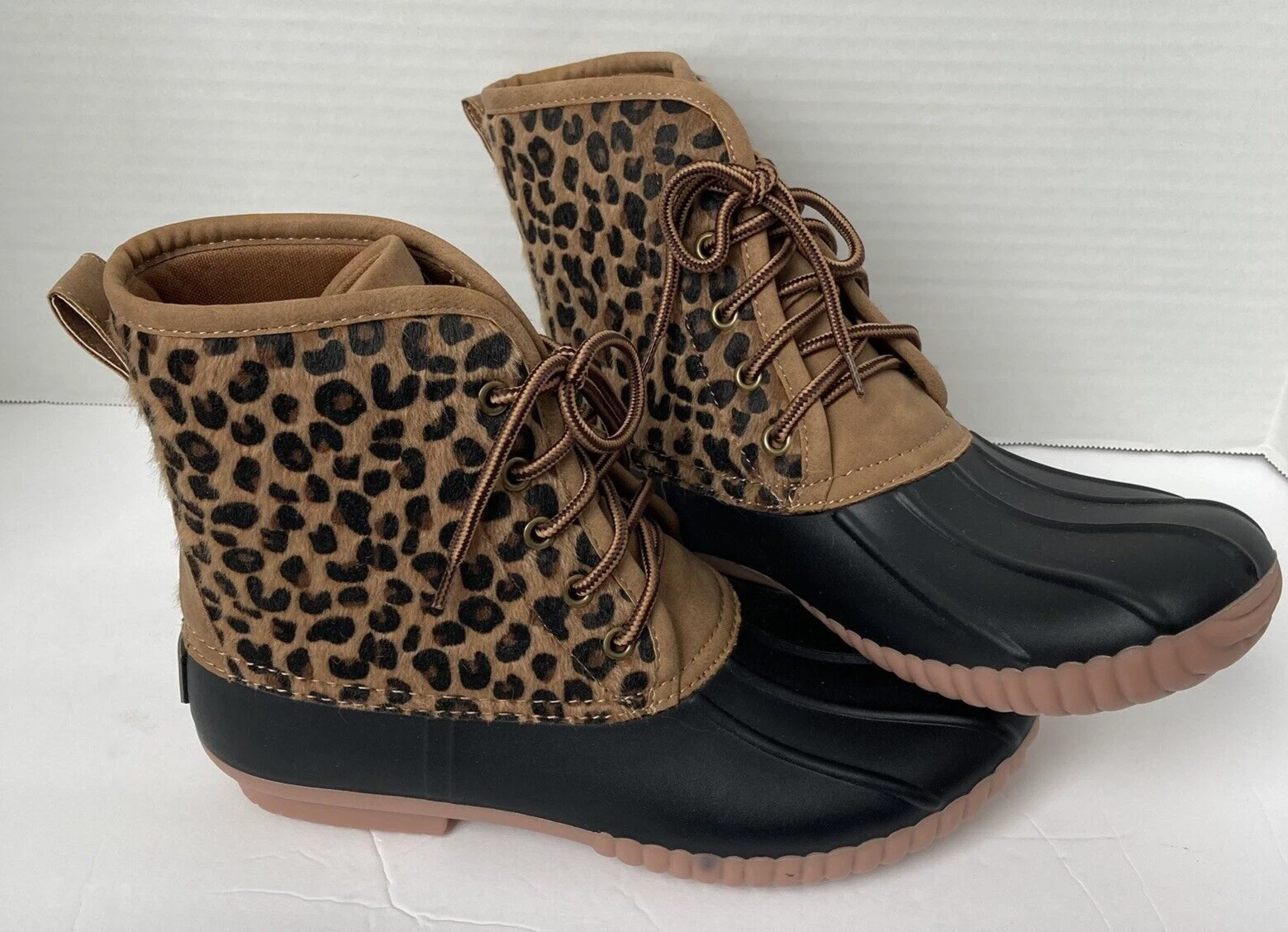 Marley Lilly Womens Leopard Rubber Duck Boots Size 8 Animal Print Faux Fur NEW