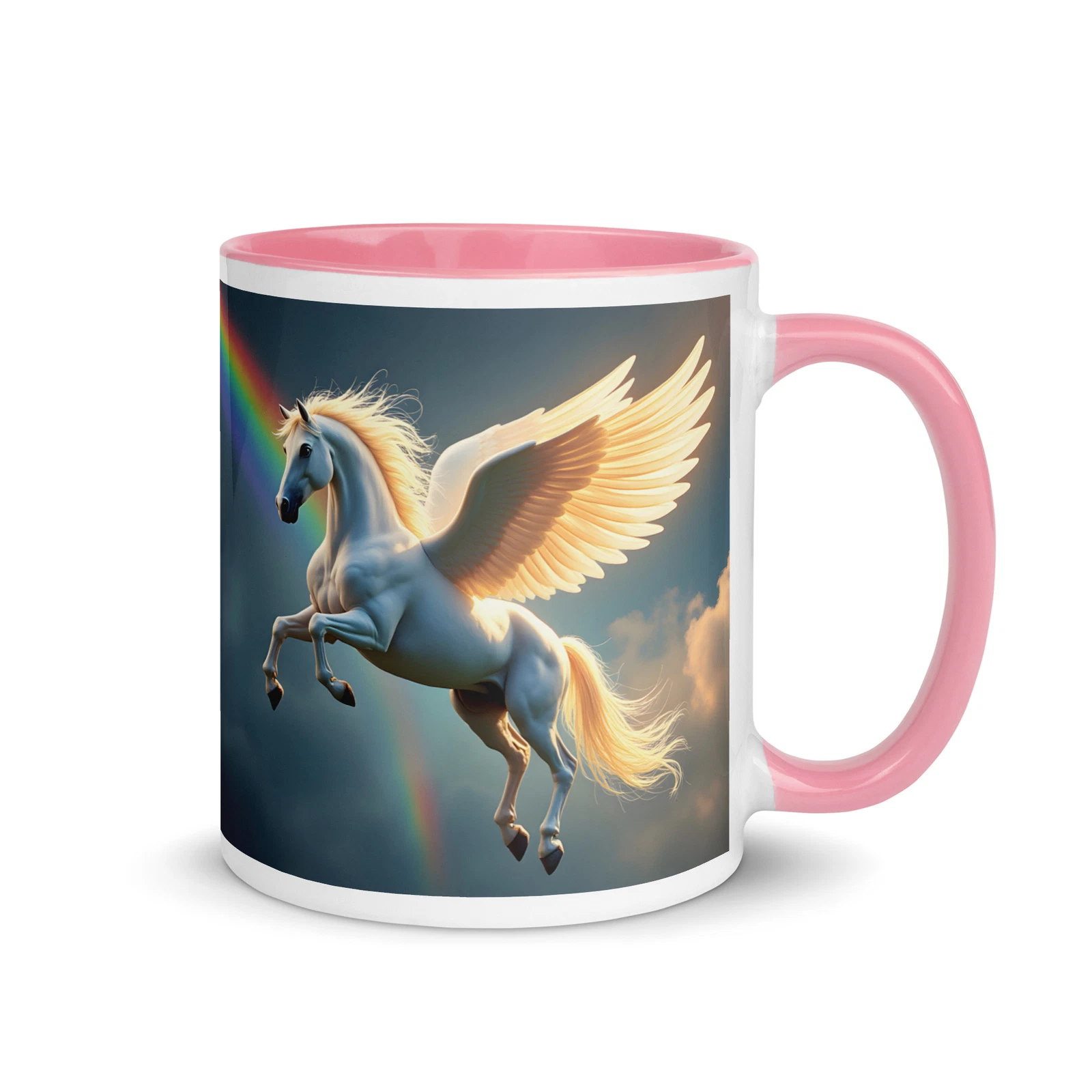 Magical Rainbow Unicorn Pegasus Coffee Mug | Colored Handle & Interior 11oz