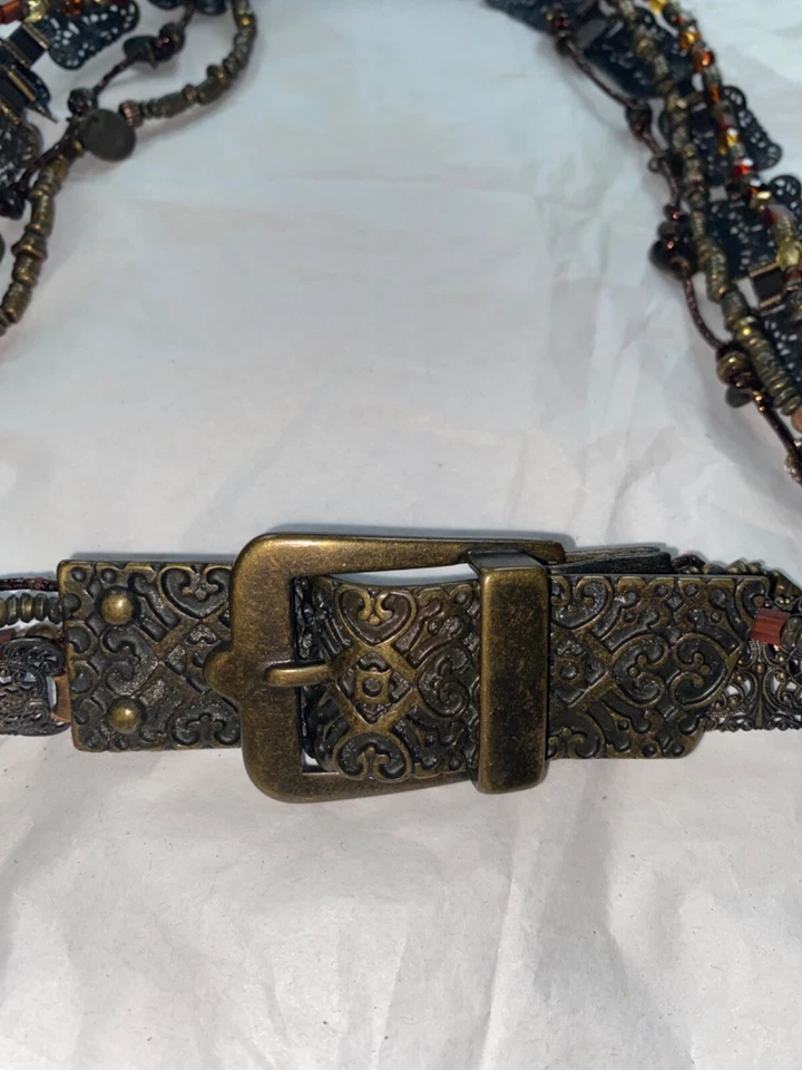 Multi-Strand Beaded Boho Chic Chain Style Vintage Belt Metal Brass Women's Belt - Image 2 of 4