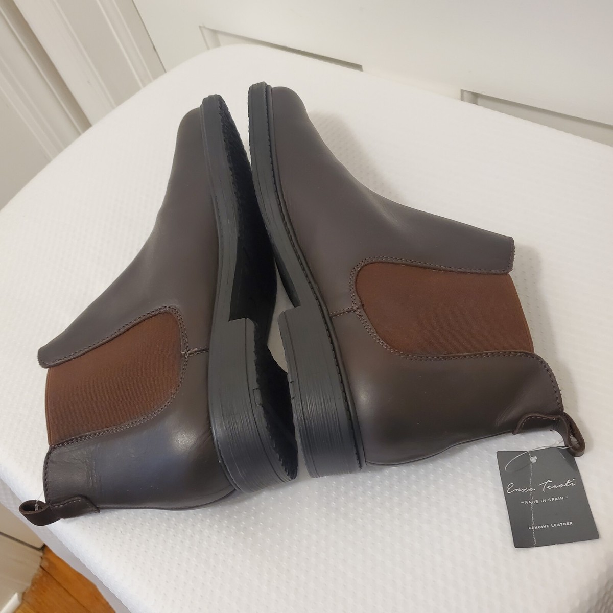 NWOB Enzo Tesoti Chestnut Brown Leather Chelsea Boots Size 46 = 13 Men\'s NWOB Men main image 2