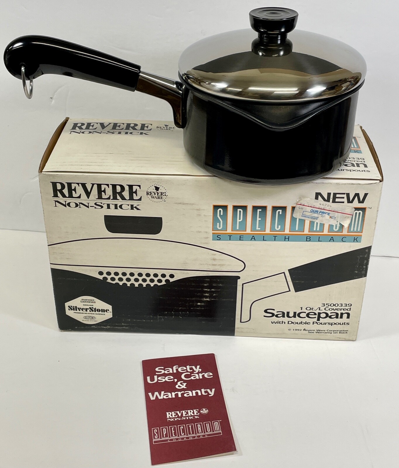 NOS REVERE WARE NON STICK STAINLESS 1QT COVERED SAUCE PAN COOKWARE