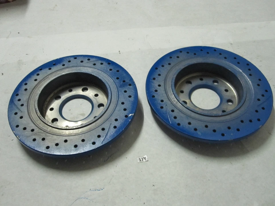 2x Par de rotores traseros azules perforados y ranurados de frenos cromados Foto 4 de 4