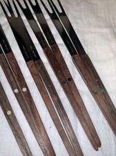 9 Teak Wood Stainless Mid Century Fondue Forks~Danish Modern Style~Japan~10”Gift
