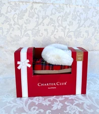 Charter Club Size 9-10 Women’s Red Plaid Faux fur Trim Slippers