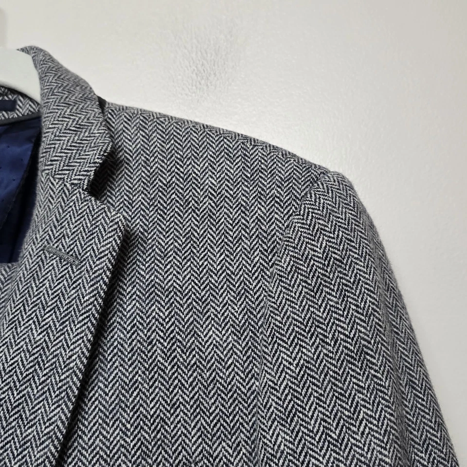 J. Terno fino Crew Ludlow Moon lã britânica cinza/azul espinha de peixe 36S 31x30 - Imagem 2 de 4