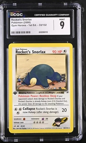 CGC 9 MINT Rocket's Snorlax 2000 Gym Heroes 1st Edition 33/132 Pokemon Card