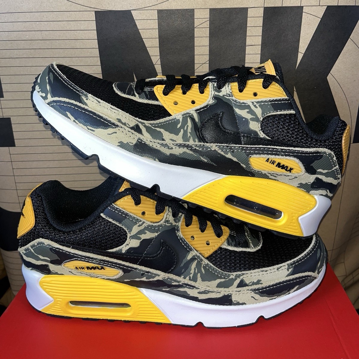 NEW Nike Air Max 90 Camo GS NBY IF3092 001 Black/University Gold Size 6Y
