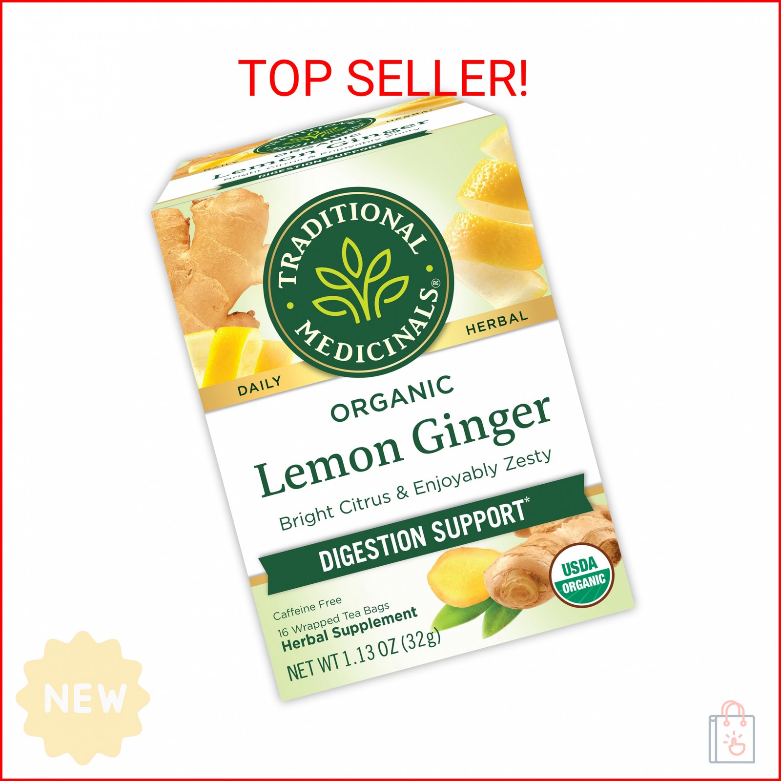 Traditional Medicinals Organic Lemon Ginger Tea, 1.13 Oz, 16 Count