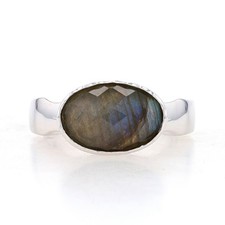 NEW Labradorite Ring - Sterling Silver 925 Blue Green Stone Solitaire Size 5.25