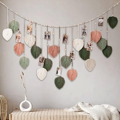 Makramee Wandbehang Blätter gewebt Gobelin Boho Wanddeko Ornament Chic, Blatt