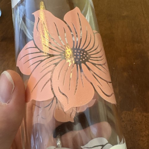 Set of 2 Federal Glass Tumblers Pink Hibiscus Flowers/White Leaves Hazel Atlas - Afbeelding 8 van 9
