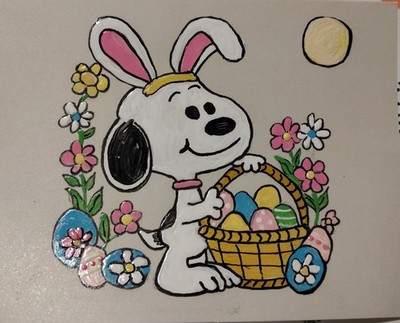 4x5 Inch Snoopy Happy Easter Card HAND PAINTED ACRYLIc