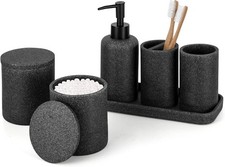 ZCCZ Black Stone Bathroom Accessories Set 6 Pieces - Toothbrush Holder, Lotion D