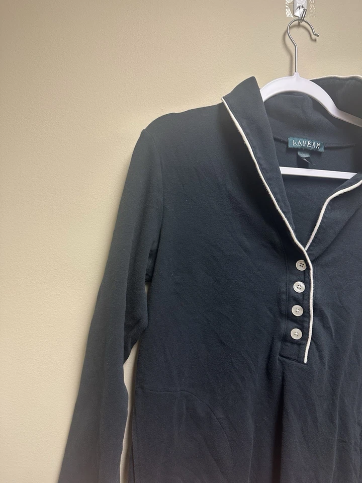 Camisa para dormir mediana Lauren Ralph Lauren para mujer con botones negra logotipo liso Foto 4 de 4