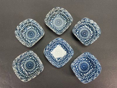Cobalt Blue Porcelain Square Dish: Sauce, Ring, Trinket Or Soy Sauce Lot Of 6