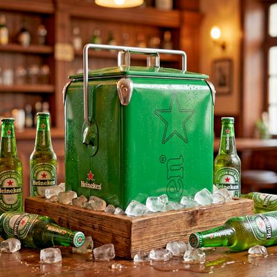 Heineken 14Qt Metal Cooler Green Retro Industrial Ice Chest Beer