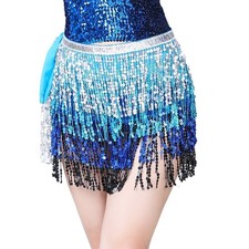KuJee Blue Belly Dance Hip Scarf Chiffon Waist Belt blue Sequin