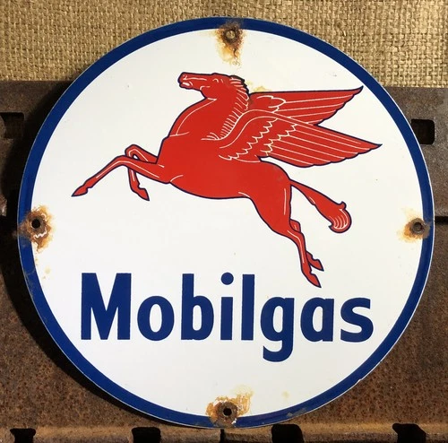 VINTAGE MOBIL GASOLINE PORCELAIN SIGN, GAS STATION, PUMP PLATE, MOBILGAS, OIL