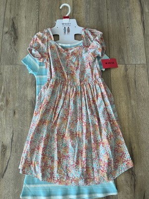 ROXY Brand Youth Girls Dress Set Size M 10/12 Pink Floral & Aqua Popover