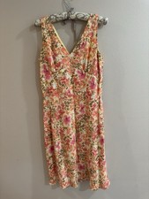 Loft Floral Linen Blend Dress Yellow Pink Size 8 NWOT Coquette Feminine Lovely