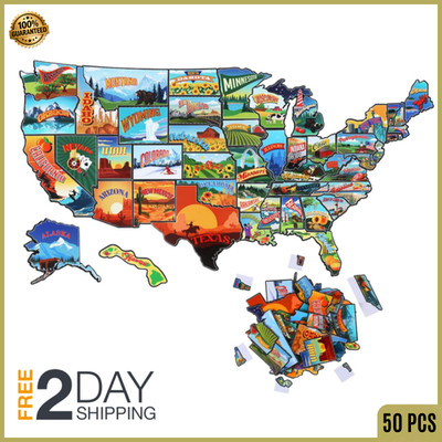 50 Pcs United States Map Fridge Magnets USA Souvenirs US Individual Sta...