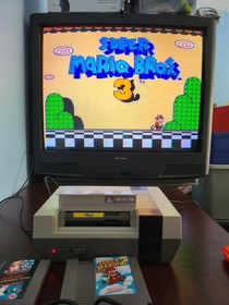 Paquete de consola Nintendo NES Super Mario Bros 1 2 3 Duck Hunt 2 controlador Zapper