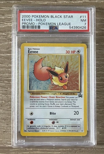 2000 POKEMON PROMO BLACK STAR 11 EEVEE-HOLO POKEMON LEAGUE PSA 7