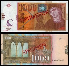 🔴MACEDONIA  1000 Denari 2003 UNC  P22s   SPECIMEN  with all zeroes serial No🔴