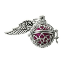 Silver Heart Pregnancy Chime Ball Angel Wing Mexican Bola Harmony Wish Locket
