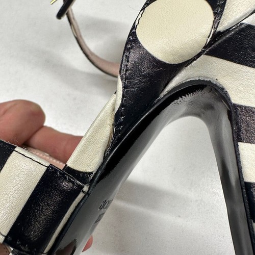 Moschino Boutique schwarz weiß Leder Tupfen gestreifte Riemensandalen Größe 38,5 - Bild 14 von 20