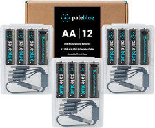 USB Rechargeable AA Batteries 12-Pack - 2550Mwh Lithium Ion, 1.5V, 1000 Charg