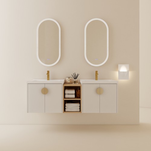2X24" Bathroom Vanity Cabinet With Ceramic Sink +12" Small Storage Shelves White - Picture 2 of 12