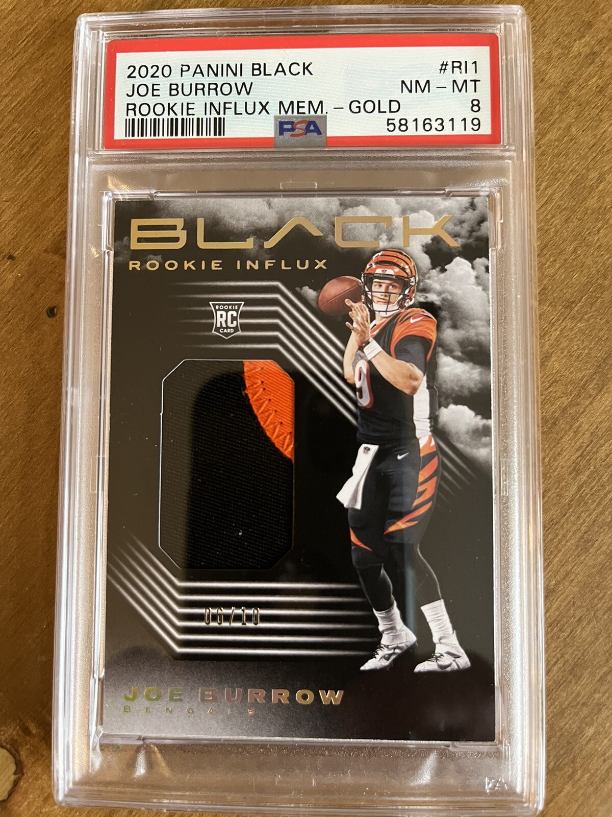 Joe Burrow Panini Black Rookie Influx Memorabilia #RI1 Gold
