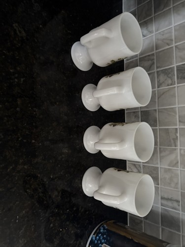 VTG Spice of Life Corning Ware Milk Glass Veggie Design Pedestal 4pc Mugs - Picture 6 of 12