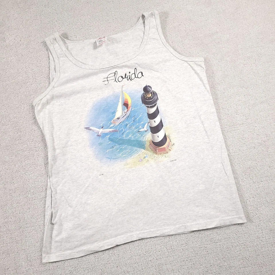 Camisa De Colección Y2K Arte Naturaleza Florida Para Hombres XL Sin Mangas Tanque Faro Playa EE. UU. Foto 2 de 4