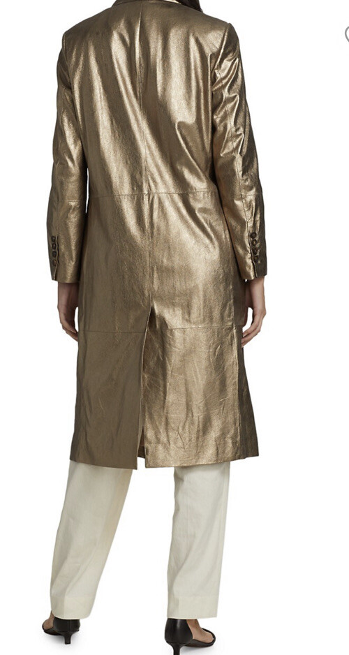 New $9995 Brunello Cucinelli Women Metallic Leather Overcoat