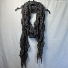 Gray W/Glitter And Fringe Scarf, Pre-Owned