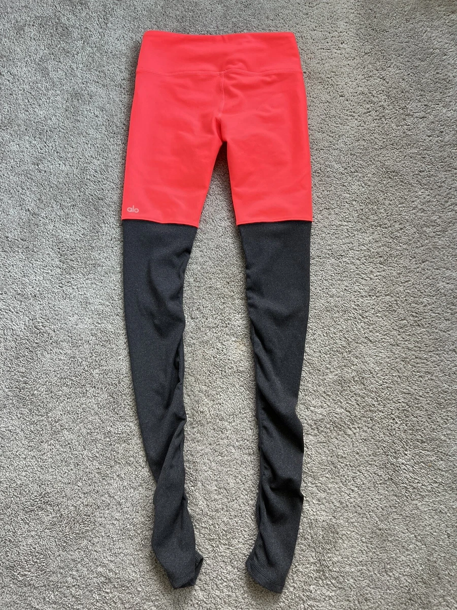 ALO Yoga Goddess Leggings Ruched Ribbed Pink Coral Gray Women's Size Small