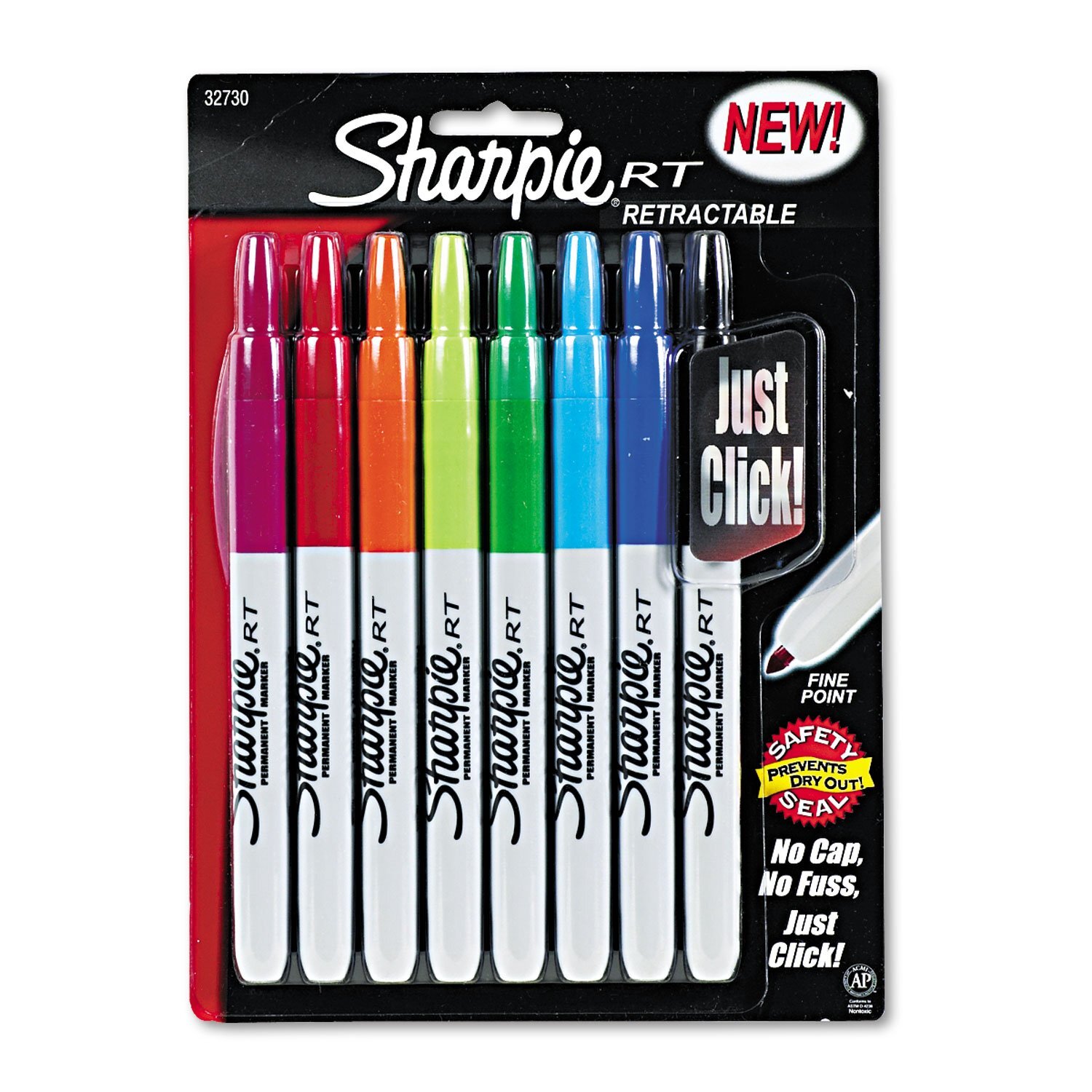 32730PP Retractable Permanent Markers, Fine Point, Assorted, 8/Set