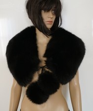 Women Real Arctic Fox Fur Collar Scarf Shawl Wrap Cape Ribbons with Pompom 34"