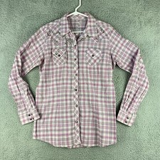 Rock 47 By Wrangler Men's Pink Pearl Snap Shirt Sz L Western Plaid / 47-32