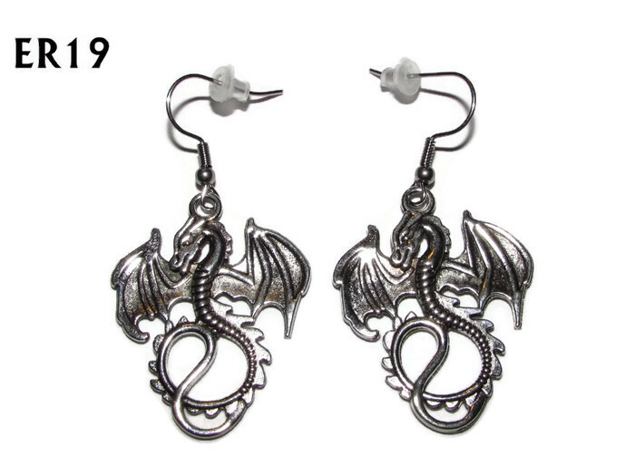 Pendientes steampunk dragón juego de tronos hipoalergénicos acero inoxidable #ER19